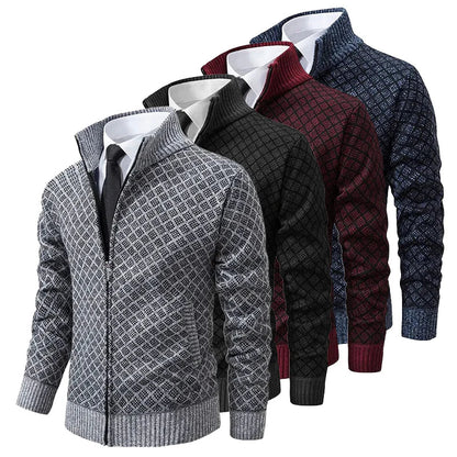 Herren-Kardigan mit Reißverschluss & elegantem Geometrie-Muster