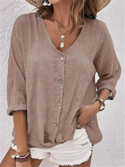 Damen Bluse mit V-Ausschnitt und Knöpfen – Elegant, Leicht & Vielseitig