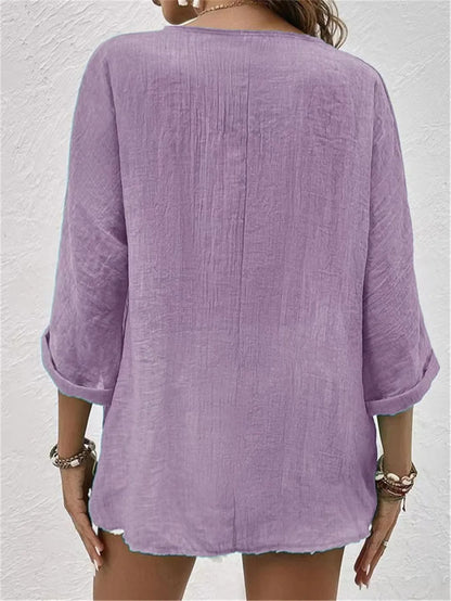 Damen Bluse mit V-Ausschnitt und Knöpfen – Elegant, Leicht & Vielseitig