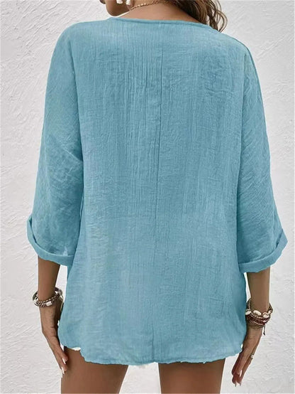 Damen Bluse mit V-Ausschnitt und Knöpfen – Elegant, Leicht & Vielseitig