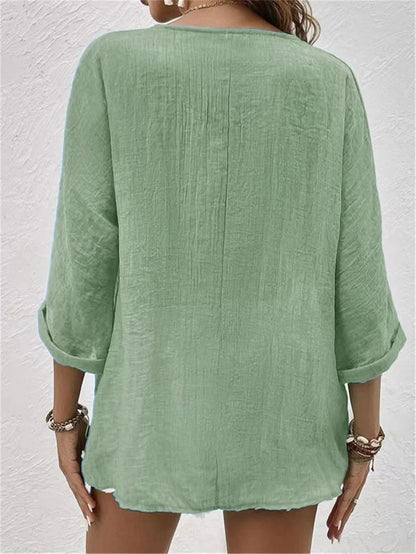 Damen Bluse mit V-Ausschnitt und Knöpfen – Elegant, Leicht & Vielseitig