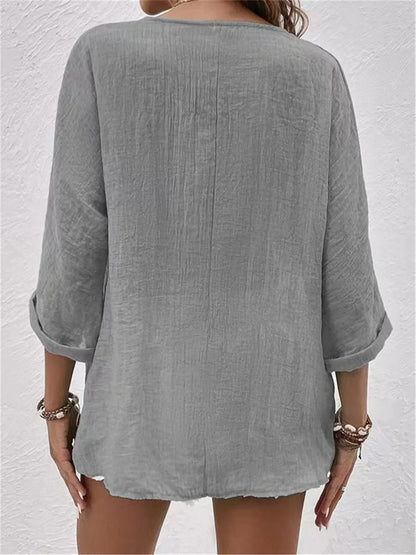 Damen Bluse mit V-Ausschnitt und Knöpfen – Elegant, Leicht & Vielseitig