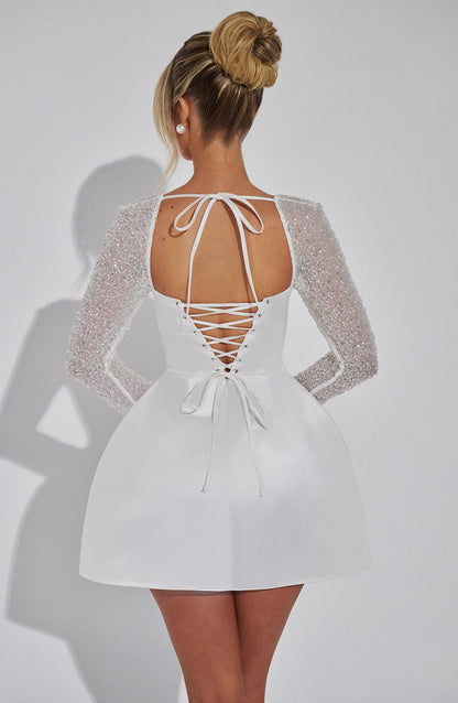 Satin-Minikleid Damen mit Glitzer-Mesh-Ärmeln | Glamouröser Abendstyle für Partys & Events