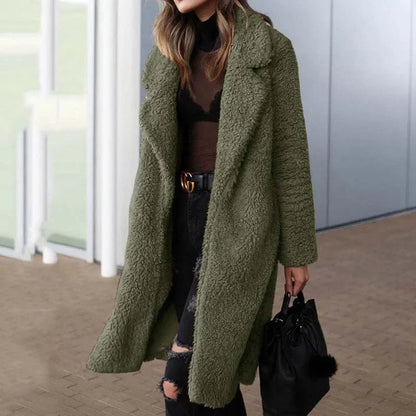 Ravina | Damen Teddy Mantel aus Fleece, Langer Plüschmantel für kuschelige Wintermomente