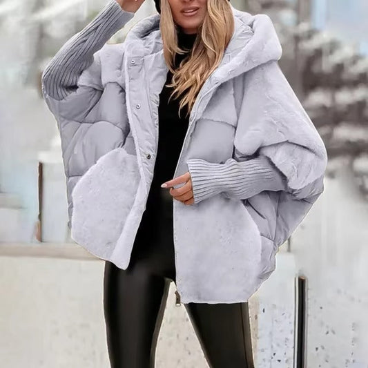 Ilka | Damen Oversized Pufferjacke mit Kapuze, Steppung & Gerippten Bündchen