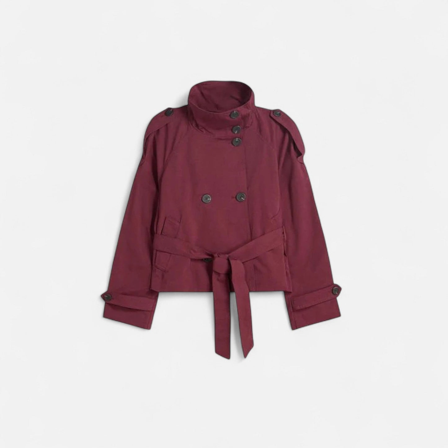 Elegante Damen Kurzjacke mit Stehkragen & Bindegürtel – Stilvoll, feminin & alltagstauglich