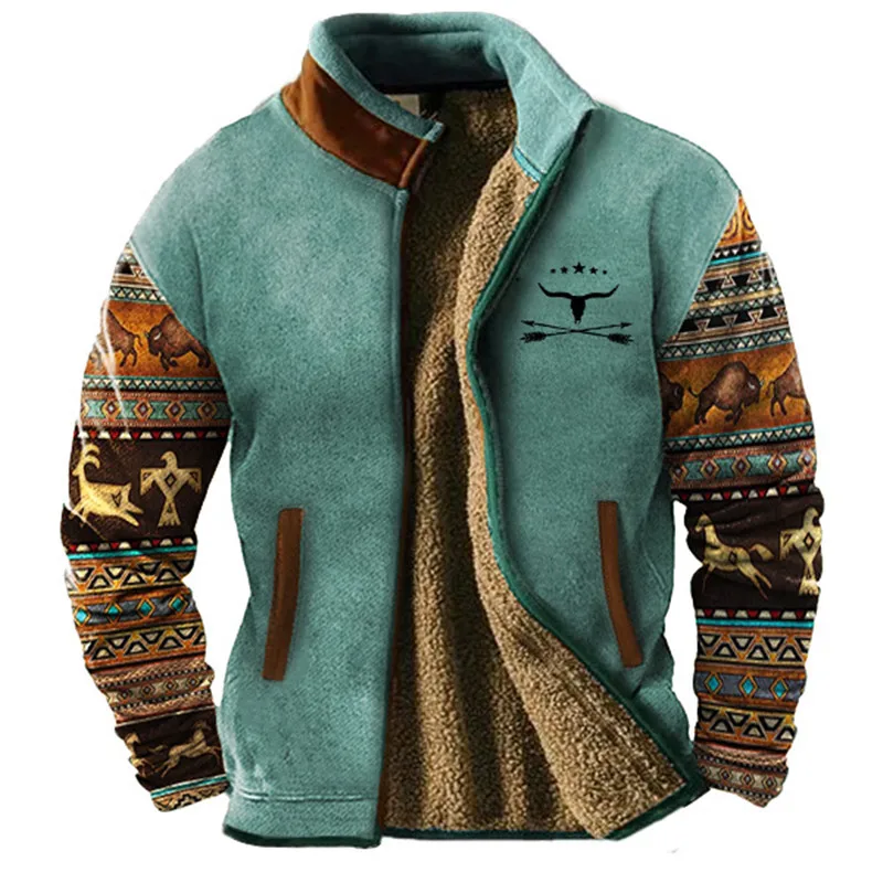 Bridren | Herren Vintage Winterjacke mit Stehkragen und Fleece-Futter