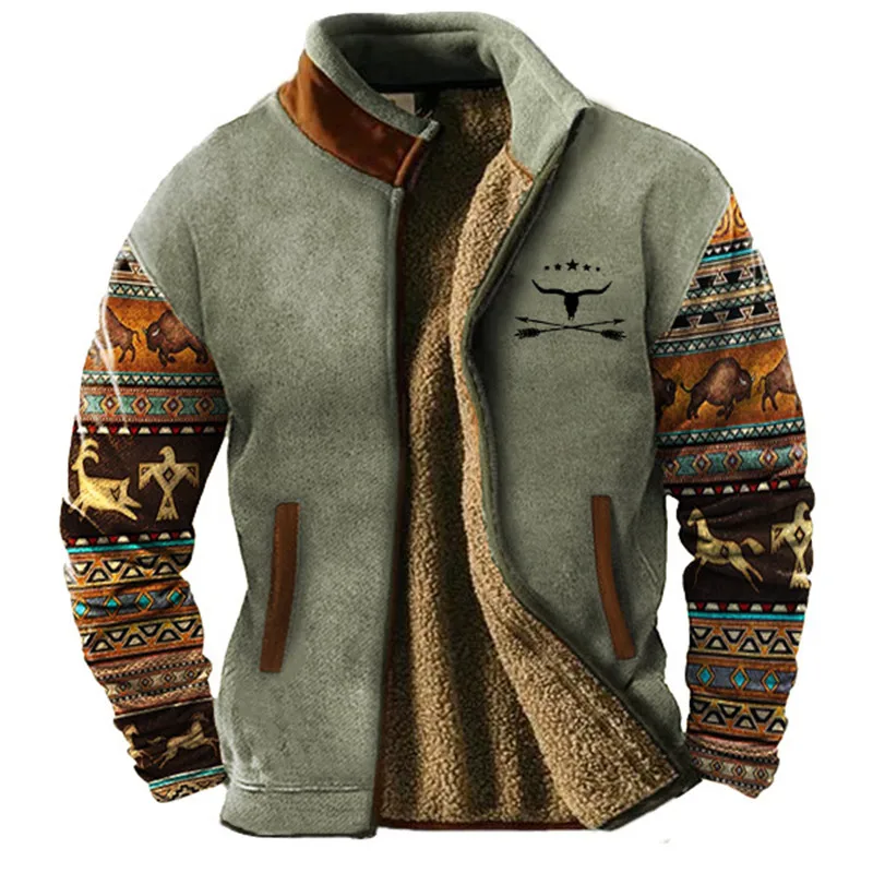 Bridren | Herren Vintage Winterjacke mit Stehkragen und Fleece-Futter