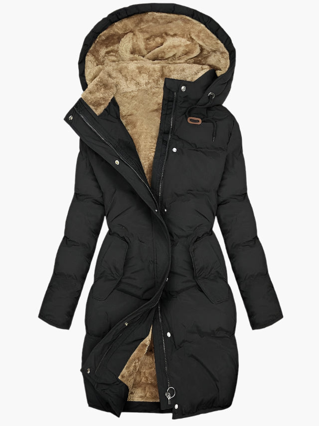 Hertha | Damen Wintermantel mit Kapuze & Reißverschluss – Gefütterter Steppmantel mit Fleece-Innenfutter, Elegant & Warm für Alltag & Outdoor
