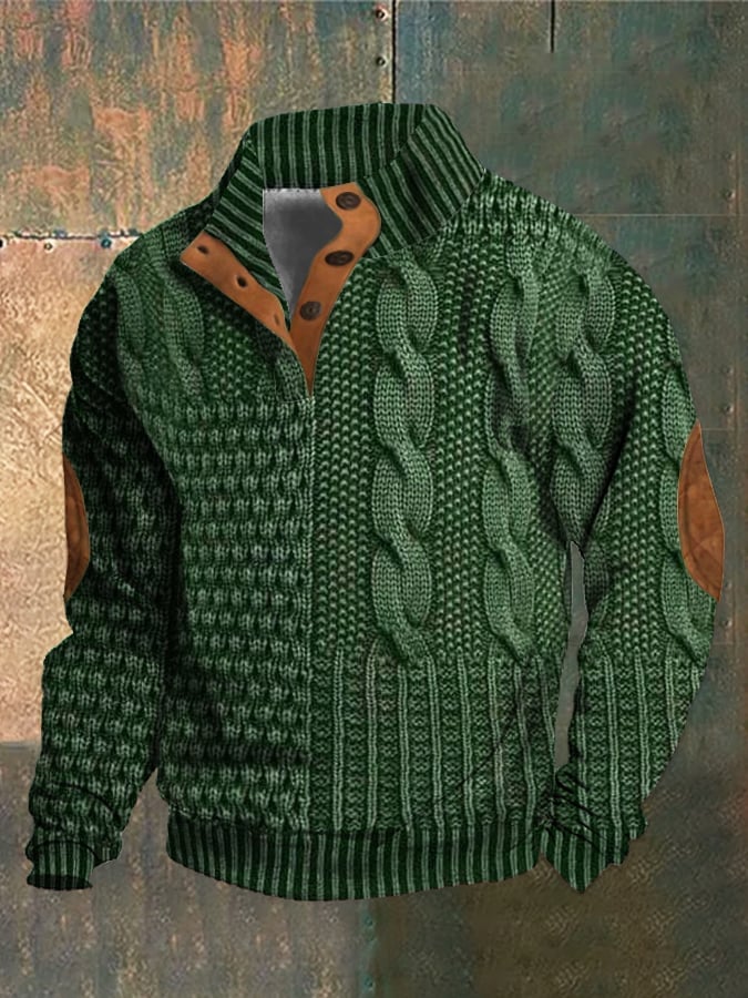Jaesper | Herren Retro Cashmere Sweatshirt mit Stehkragen und Knöpfen