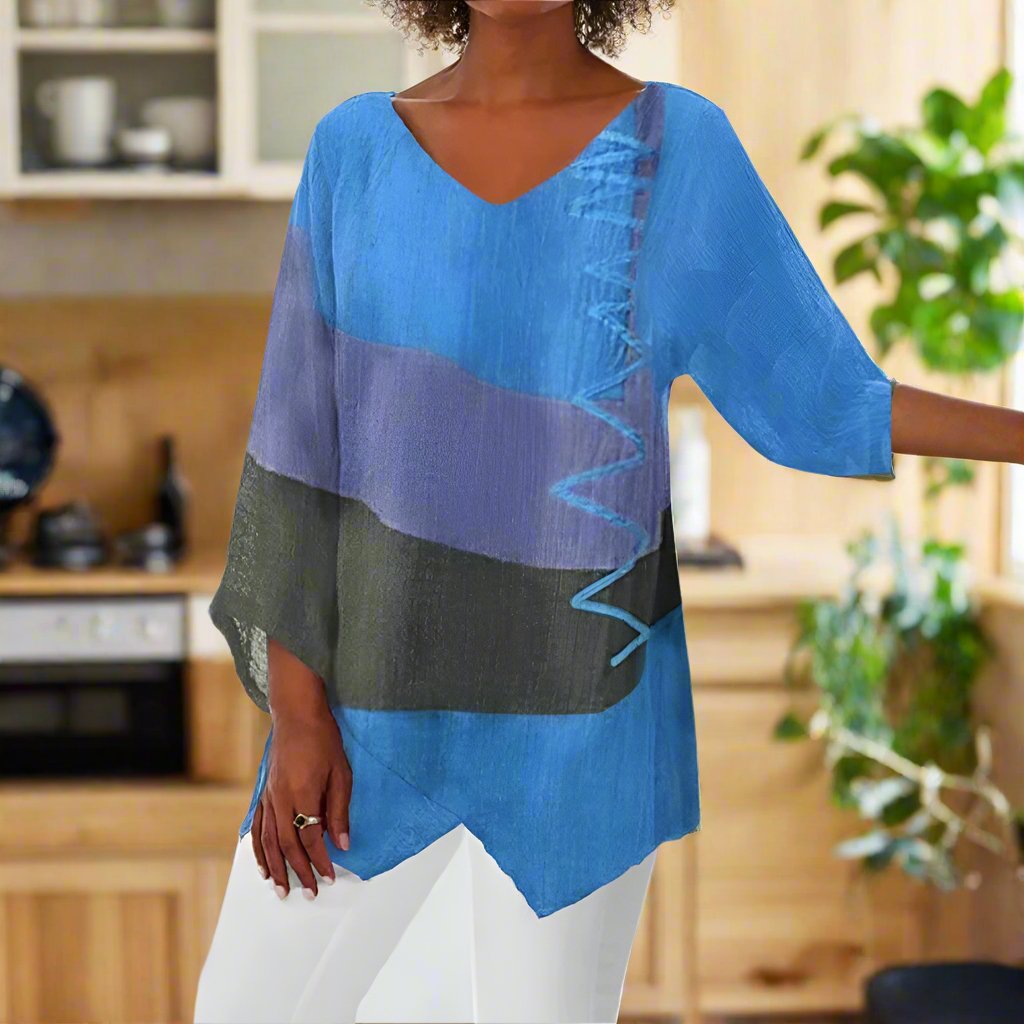 Damen Bluse mit Dreifarb-Design – Eleganter Stil & Moderner Look