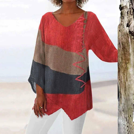 Damen Bluse mit Dreifarb-Design – Eleganter Stil & Moderner Look