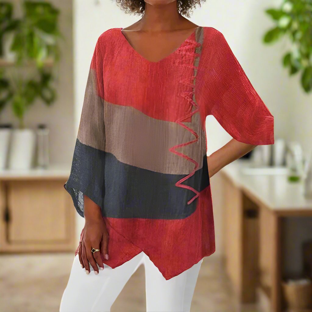 Damen Bluse mit Dreifarb-Design – Eleganter Stil & Moderner Look