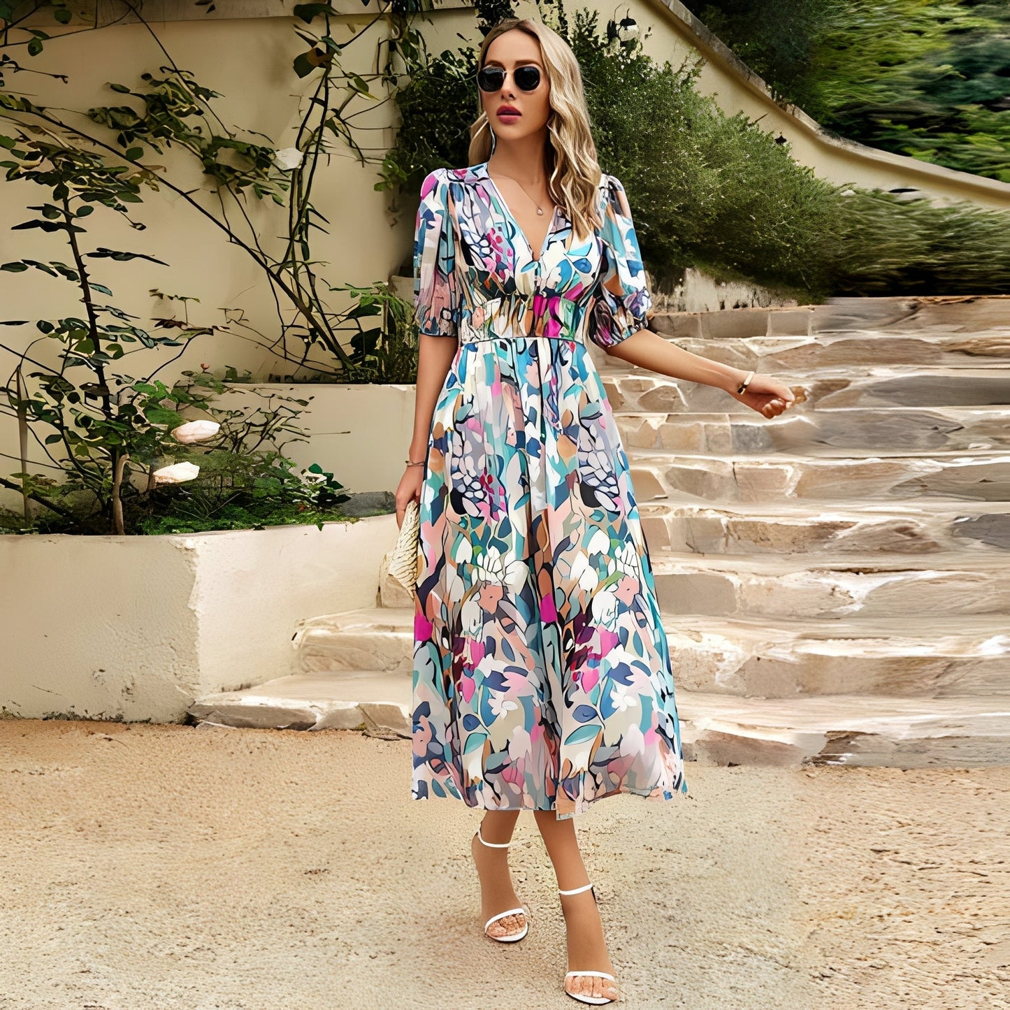 Damen Sommerkleid mit V-Ausschnitt – Leichtes Freizeitkleid für warme Tage und vielseitige Sommerlooks