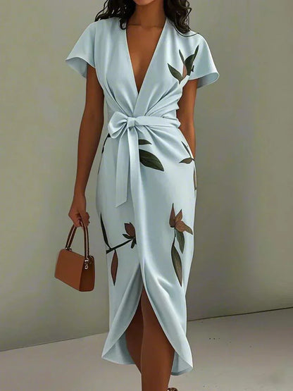 Damen Wickelkleid – Elegantes Kleid mit V-Ausschnitt und fließendem Design
