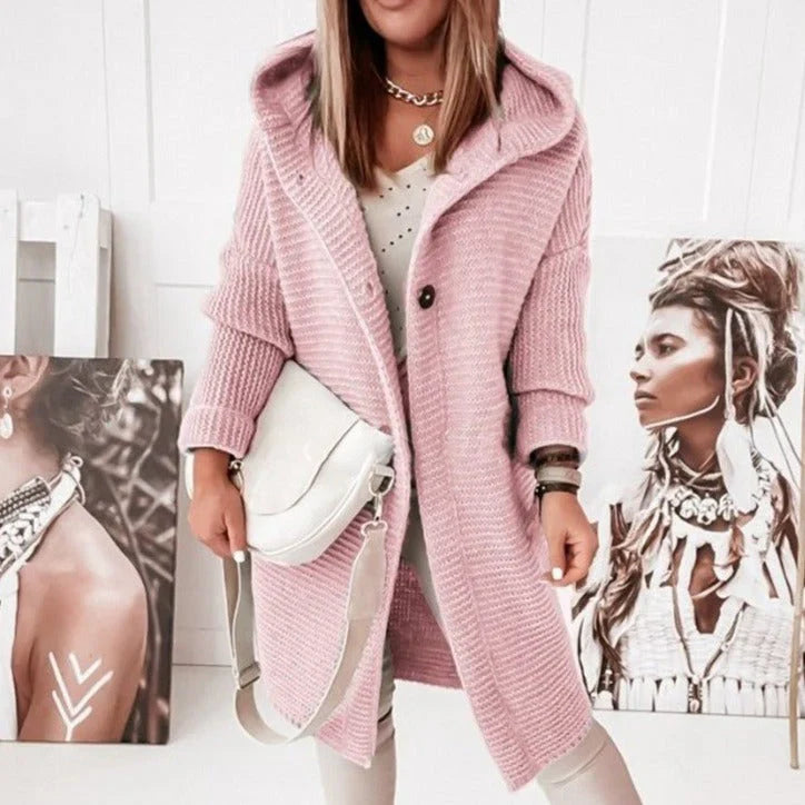 ButtonDown Hoodie Strickjacke Damen | langer Stricklook mit Kapuze für kühle Tage