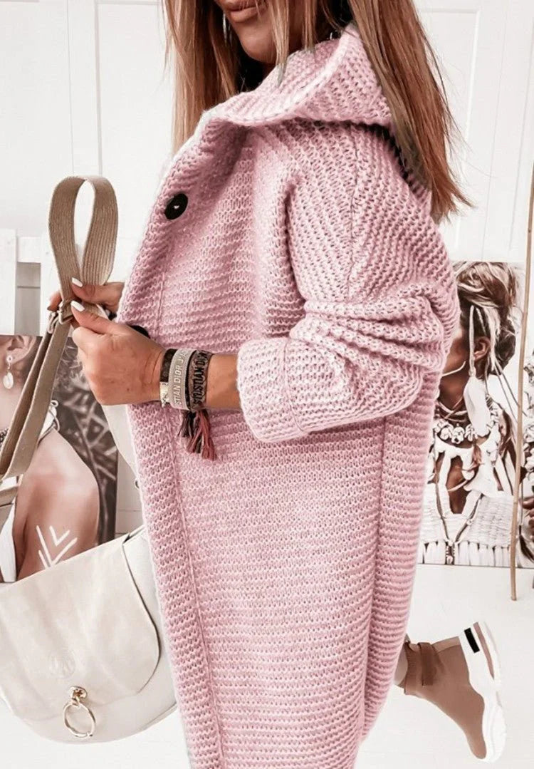 ButtonDown Hoodie Strickjacke Damen | langer Stricklook mit Kapuze für kühle Tage