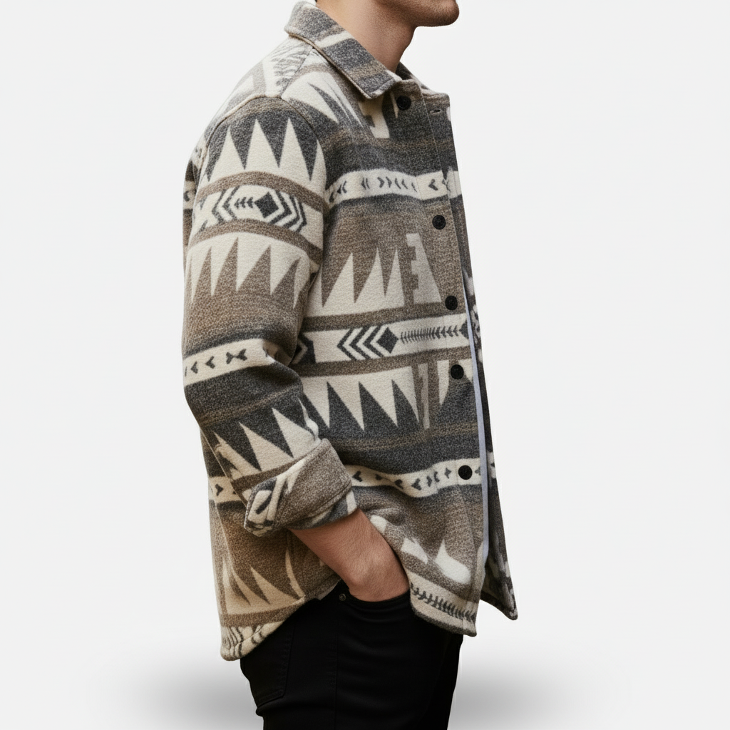 Herren Geometric Fleece Shacket | Weich, Warm & Lässiger Alltagsstil