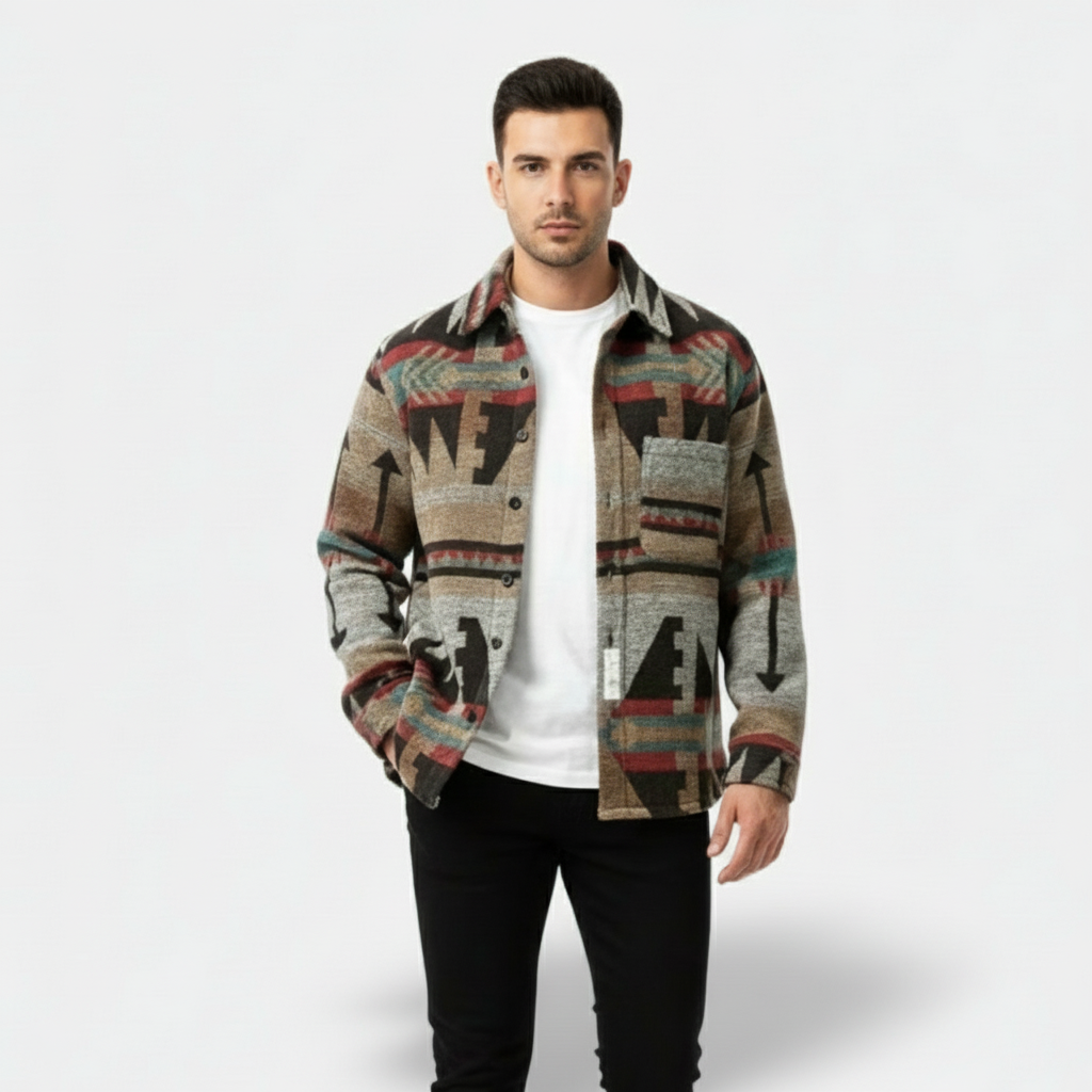 Herren Geometric Fleece Shacket | Weich, Warm & Lässiger Alltagsstil