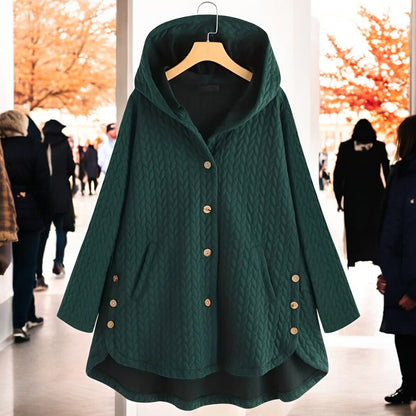 Ulrika | Damen Leichte Winterjacke mit Kapuze, Geflochtenem Muster und Knopfverschluss
