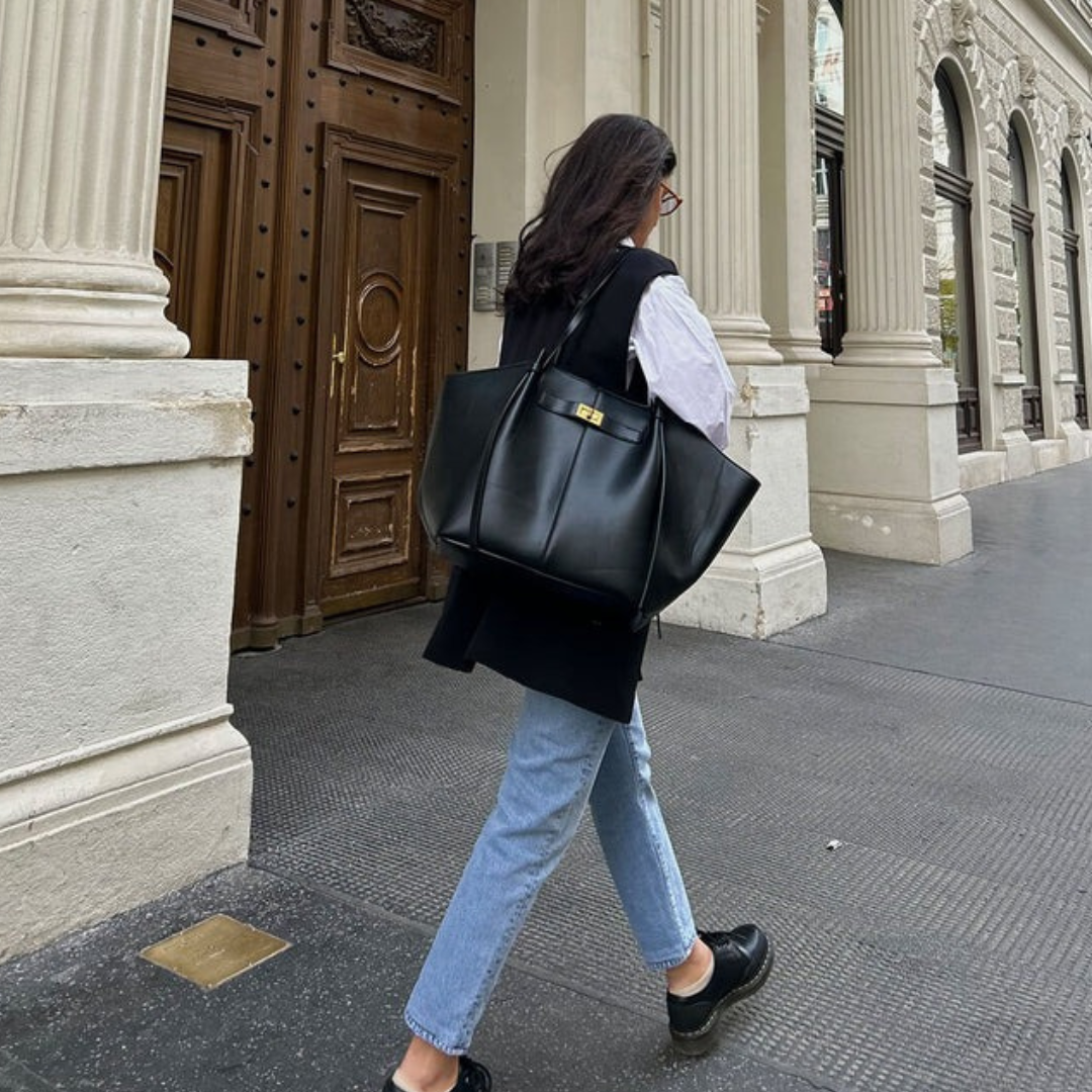 Damen Umhängetasche mit Drehverschluss – Geräumige Handtasche für Alltag, Arbeit und Stadt