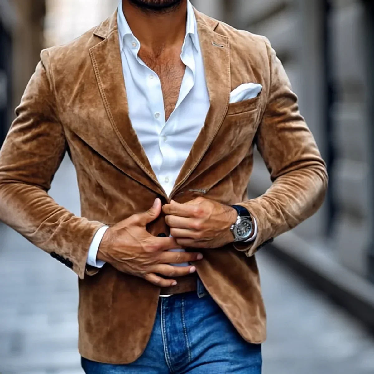 Matteo | Herren Wildleder-Blazer – Eleganter Zweiknopf-Sakko mit Reverskragen & Modernem Schnitt