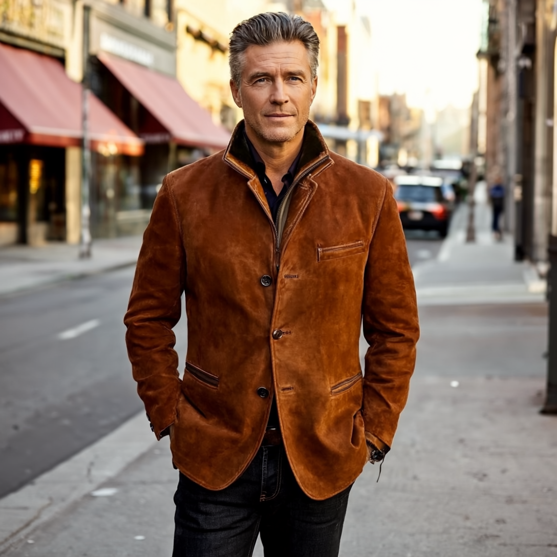 Nate | Herren Lederjacke im Vintage-Look mit Knöpfen – Hochwertige Verarbeitung & Alltagstauglicher Stil