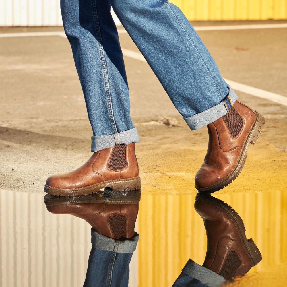 Maxen | Herren Sicherheitsstiefel aus Lederoptik – Mit Stahlkappe & Elastischen Seiteneinsätzen für Komfort und Schutz