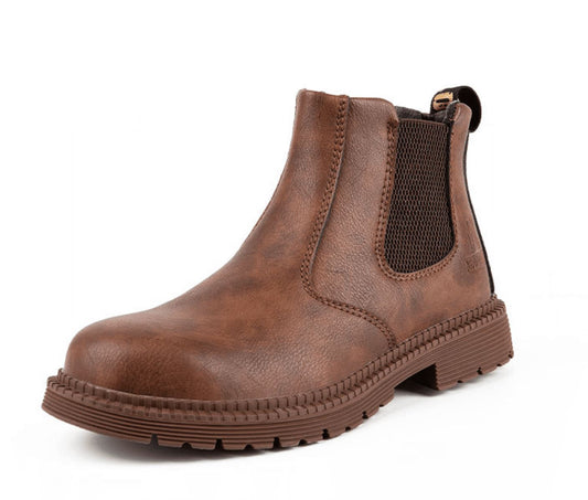 Maxen | Herren Sicherheitsstiefel aus Lederoptik – Mit Stahlkappe & Elastischen Seiteneinsätzen für Komfort und Schutz