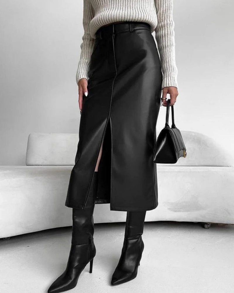 Damen High-Waist Midi-Rock mit Frontschlitz – Figurbetonter Rock für Alltag, Büro und gepflegte Outfits