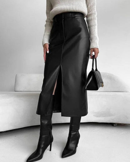 Damen High-Waist Midi-Rock mit Frontschlitz – Figurbetonter Rock für Alltag, Büro und gepflegte Outfits