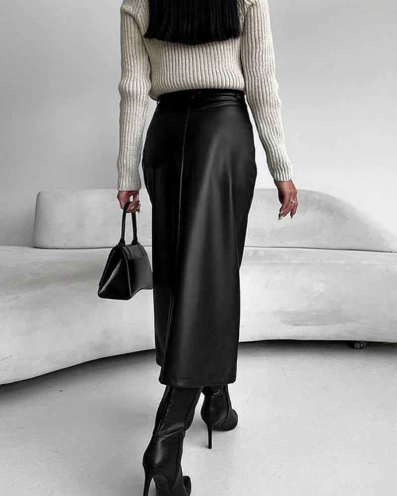 Damen High-Waist Midi-Rock mit Frontschlitz – Figurbetonter Rock für Alltag, Büro und gepflegte Outfits