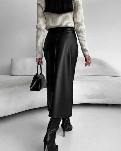 Damen High-Waist Midi-Rock mit Frontschlitz – Figurbetonter Rock für Alltag, Büro und gepflegte Outfits