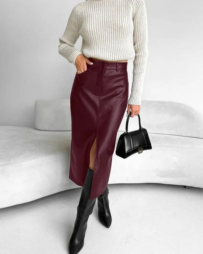 Damen High-Waist Midi-Rock mit Frontschlitz – Figurbetonter Rock für Alltag, Büro und gepflegte Outfits
