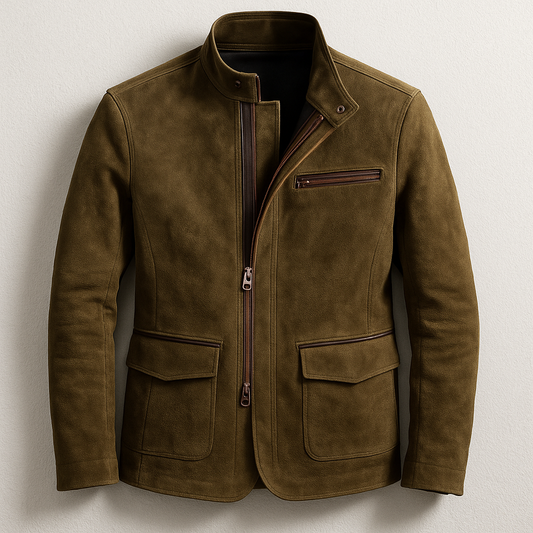Wildlederjacke mit Stehkragen und Reißverschluss | Eleganz und Stil für moderne Männer
