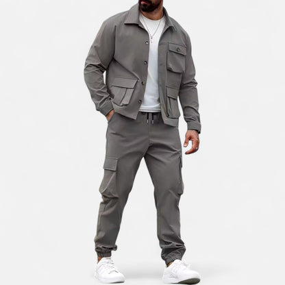 Ruben | Herren Workwear Set mit Hemdjacke & Jogginghose – Lässiges 2-Teiliges Outfit mit Taschen & Kordelzug für Alltag & Freizeit