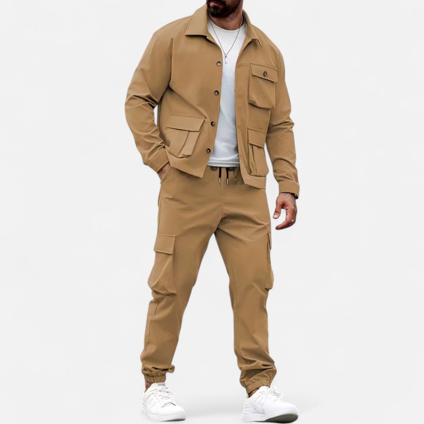 Ruben | Herren Workwear Set mit Hemdjacke & Jogginghose – Lässiges 2-Teiliges Outfit mit Taschen & Kordelzug für Alltag & Freizeit