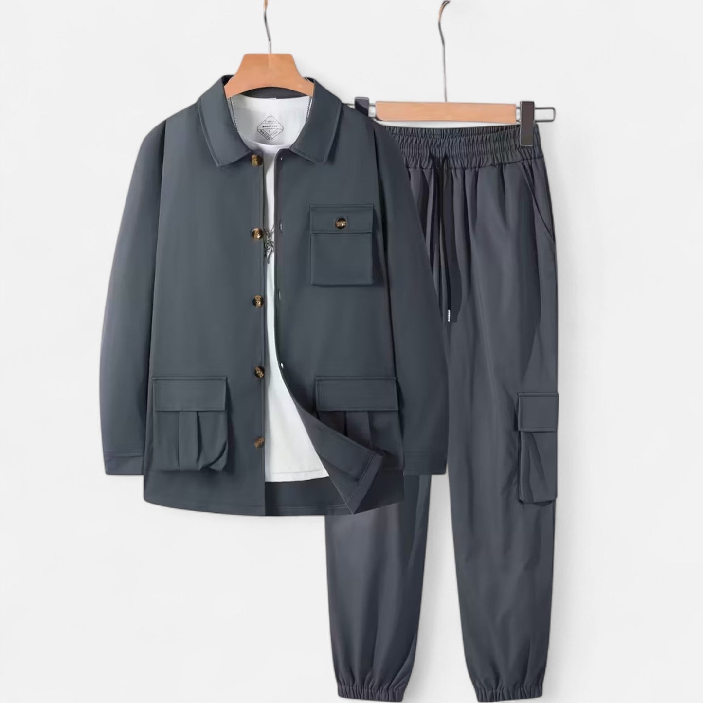 Ruben | Herren Workwear Set mit Hemdjacke & Jogginghose – Lässiges 2-Teiliges Outfit mit Taschen & Kordelzug für Alltag & Freizeit