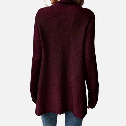 Dagmar | Damen Strickponcho mit Fransen – Eleganter Umschlagtuch-Pullover für Herbst & Winter mit Stilvollem Wasserfallkragen