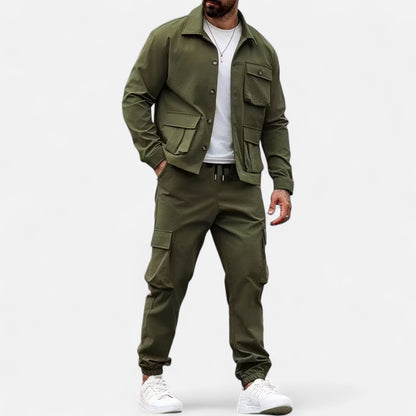 Ruben | Herren Workwear Set mit Hemdjacke & Jogginghose – Lässiges 2-Teiliges Outfit mit Taschen & Kordelzug für Alltag & Freizeit