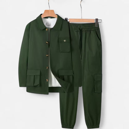 Ruben | Herren Workwear Set mit Hemdjacke & Jogginghose – Lässiges 2-Teiliges Outfit mit Taschen & Kordelzug für Alltag & Freizeit
