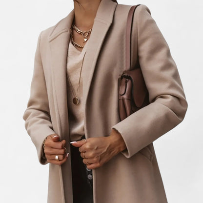 Eulalia | Damen Wintermantel mit Reverskragen – Eleganter Long Coat in Einfarbig für Herbst & Winter