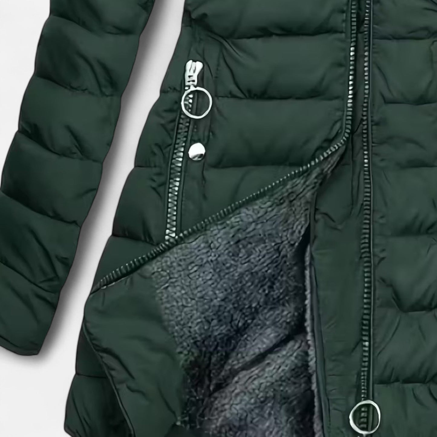 Diana | Damen Fleece-gefütterte Kapuzenjacke – Figurbetonte Lange Übergangsjacke mit Reißverschluss & Warmem Innenfutter