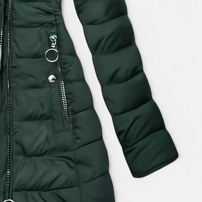 Diana | Damen Fleece-gefütterte Kapuzenjacke – Figurbetonte Lange Übergangsjacke mit Reißverschluss & Warmem Innenfutter