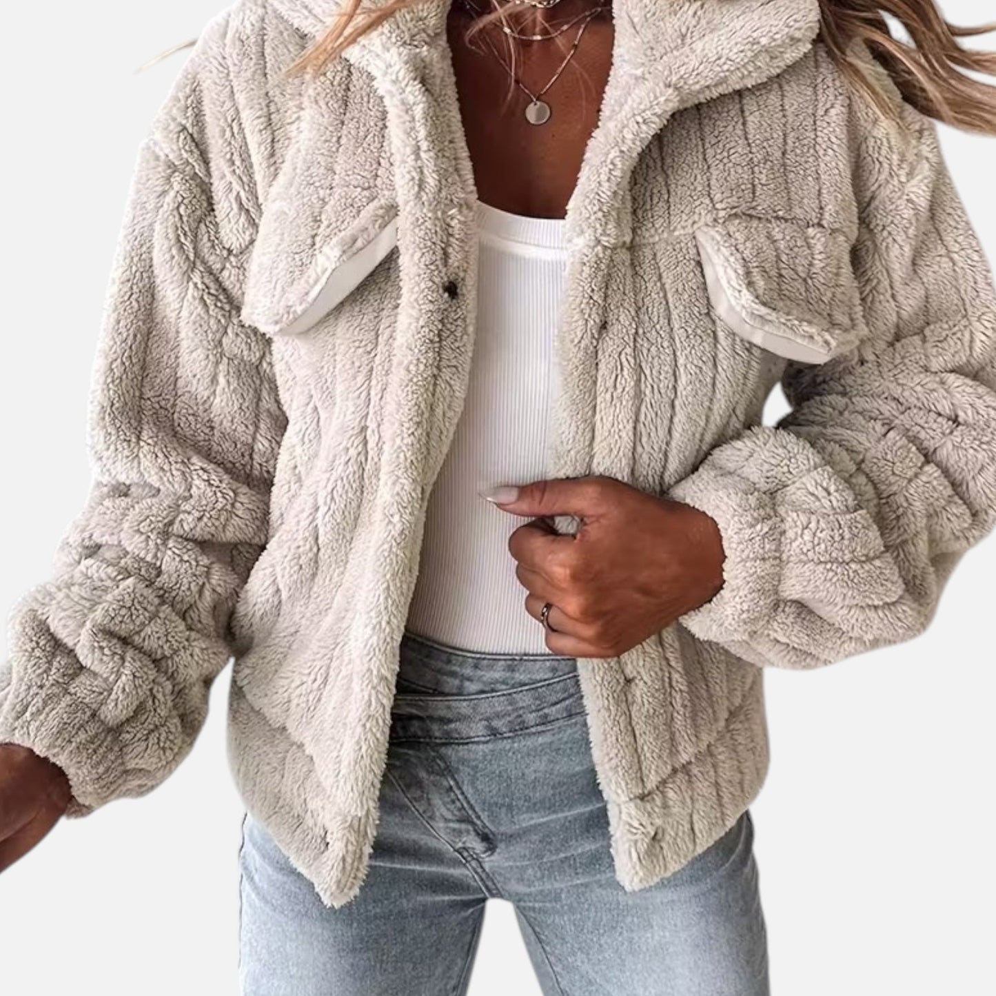 Edeltraud | Damen Plüschjacke mit Reverskragen – Weiche, Dicke & Stylische Übergangsjacke für Alltag & Freizeit