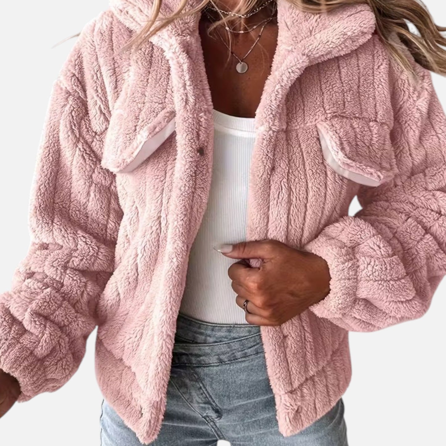Edeltraud | Damen Plüschjacke mit Reverskragen – Weiche, Dicke & Stylische Übergangsjacke für Alltag & Freizeit