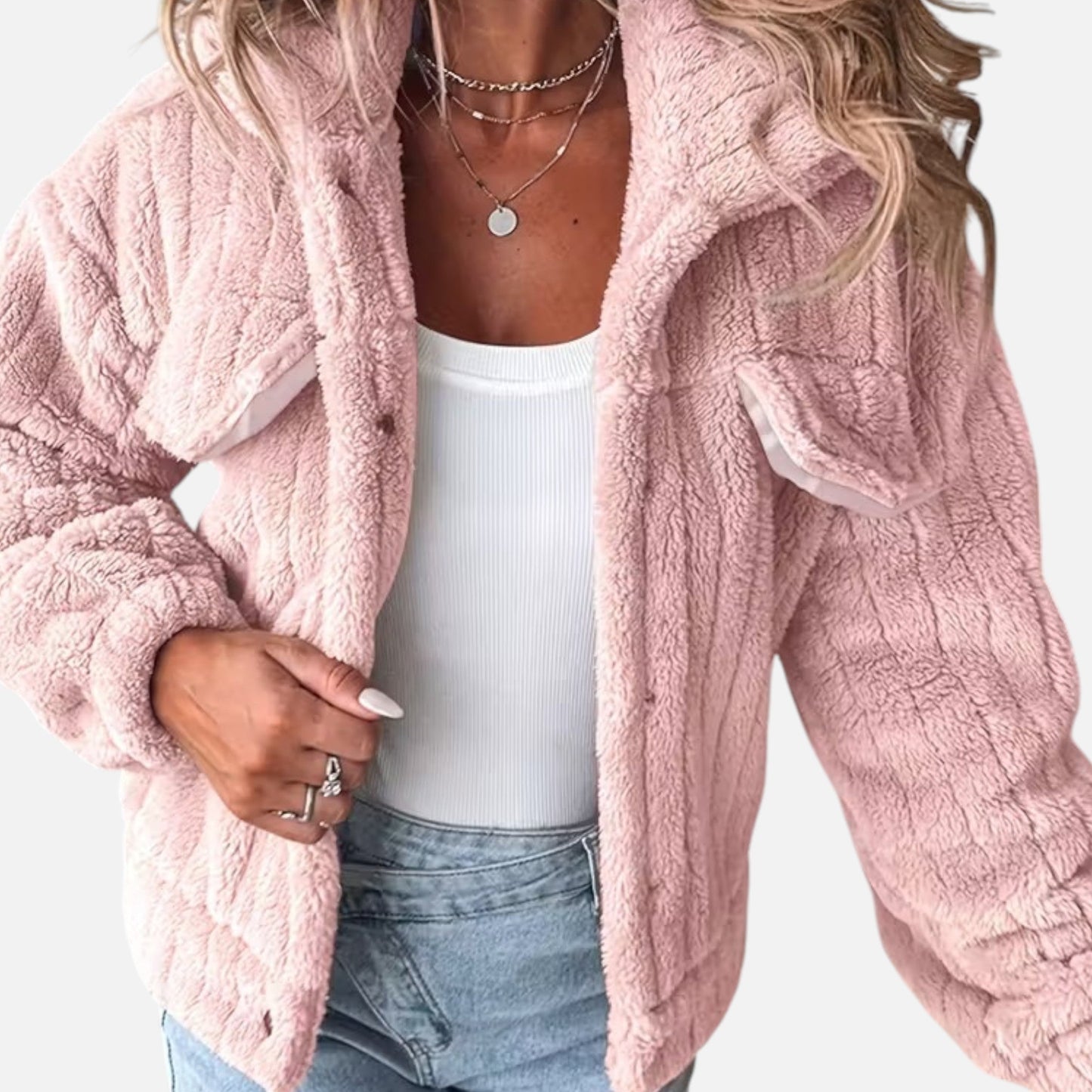 Edeltraud | Damen Plüschjacke mit Reverskragen – Weiche, Dicke & Stylische Übergangsjacke für Alltag & Freizeit