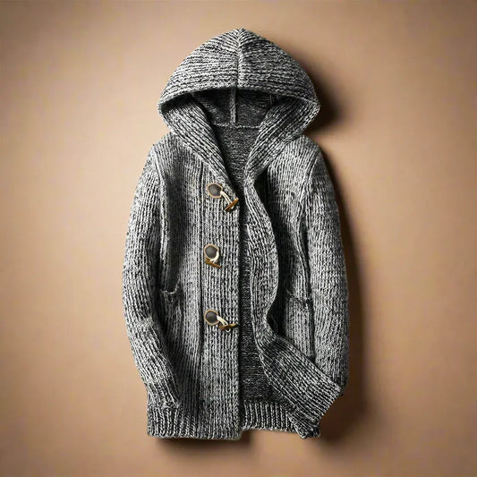 Gerry | Herren Strick-Cardigan lang mit Kapuze & Holzknebelverschluss
