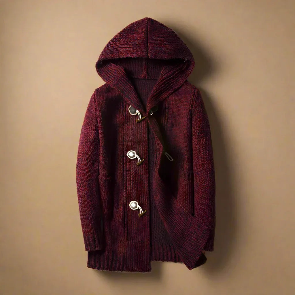 Gerry | Herren Strick-Cardigan lang mit Kapuze & Holzknebelverschluss