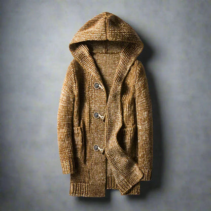 Gerry | Herren Strick-Cardigan lang mit Kapuze & Holzknebelverschluss